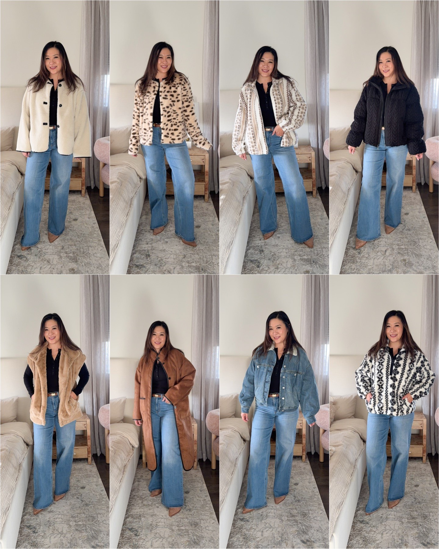 Target Winter Jacket Haul!
Henley Shirt: Medium
Jeans: 8S
Faux Shearling Coat: Medium
Spotted Faux Fur Coat: Medium
Sherpa Fleece: XXL
Quilted Puffer Jacket: Large
Faux Fur Vest: Medium
Faux Suede Long Coat: Medium 
Bubble Denim Jacket: Medium
1/2 Zip Pullover: XL