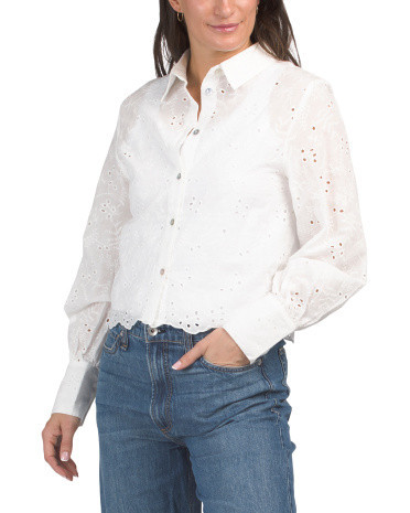 Embroidered Eyelet Button Down Top for Women | Cotton | Marshalls