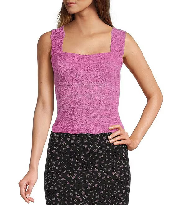 Love Letter Jacquard Floral Square Neck Sleeveless Wide Strap Cami | Dillard's