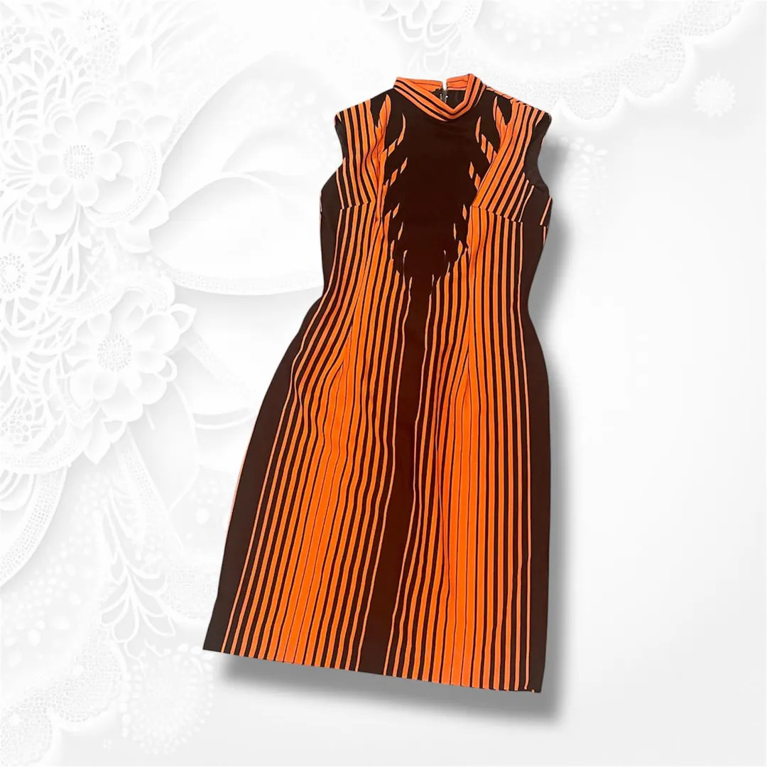 Tiger print 70s Vintage midi dress XS sleeveless dress 1970s womens turtleneck orange black | Etsy (US)