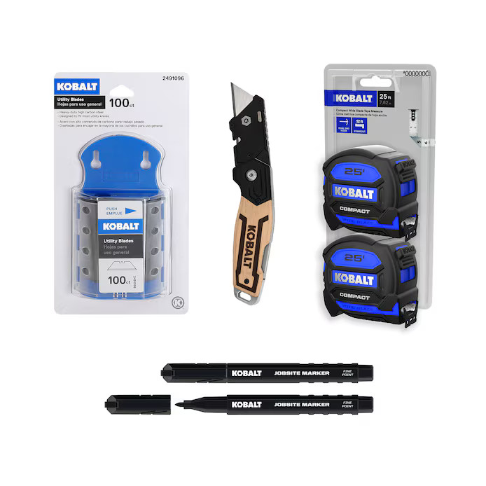 Kobalt Wooden 1-Blade Folding Utility Knife, Tape Measure, Razor Blade, & Jobsite Marker Kit | Lowe's