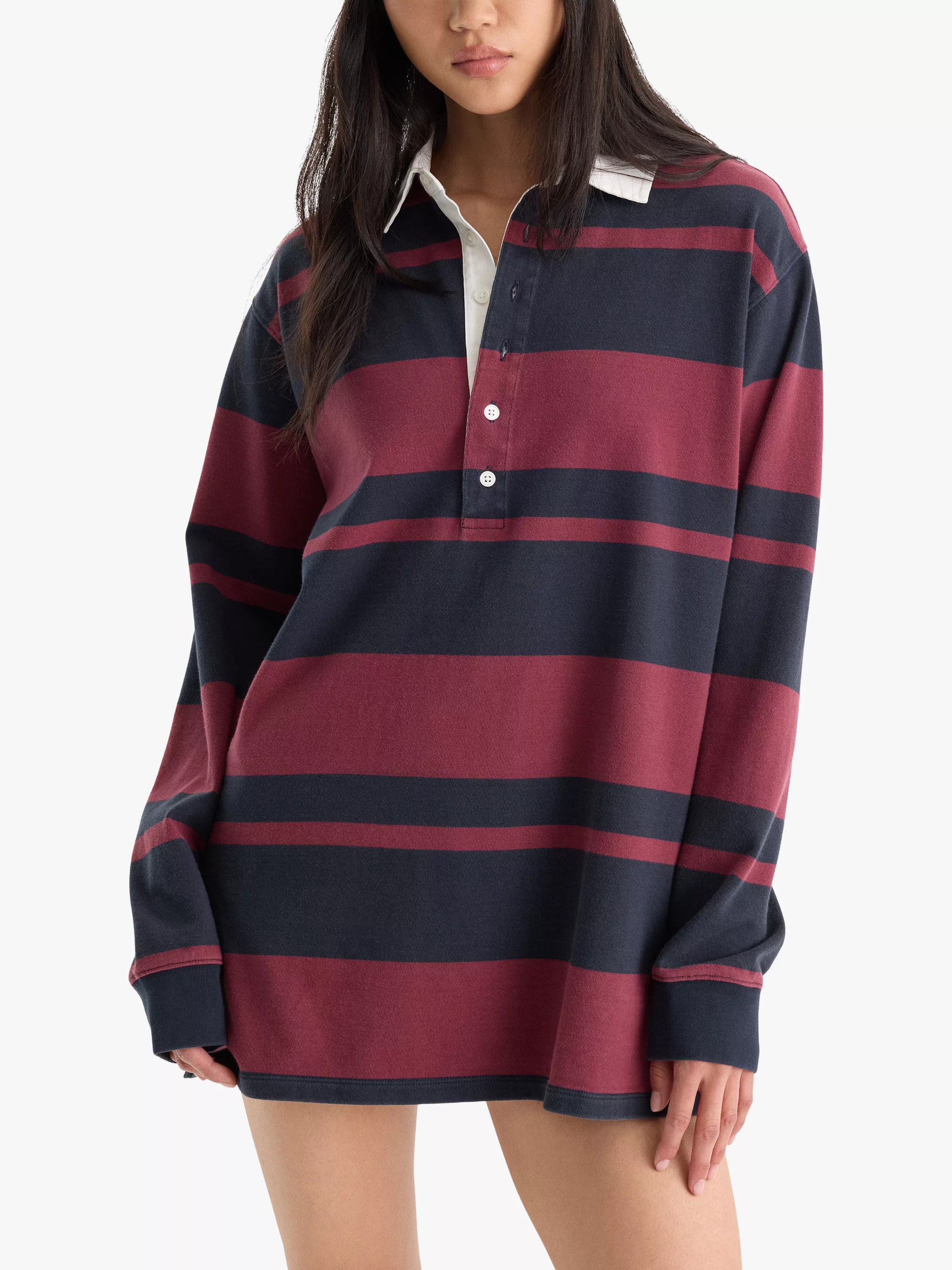Striped Cotton Knit Rugby Mini Dress, Navy/Red | John Lewis (UK)