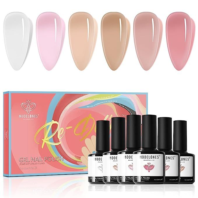 Modelones Jelly Gel Nail Polish Set, 6 Colors Summer Transparent Gel Polish Kit Sheer Pink Nude M... | Amazon (US)