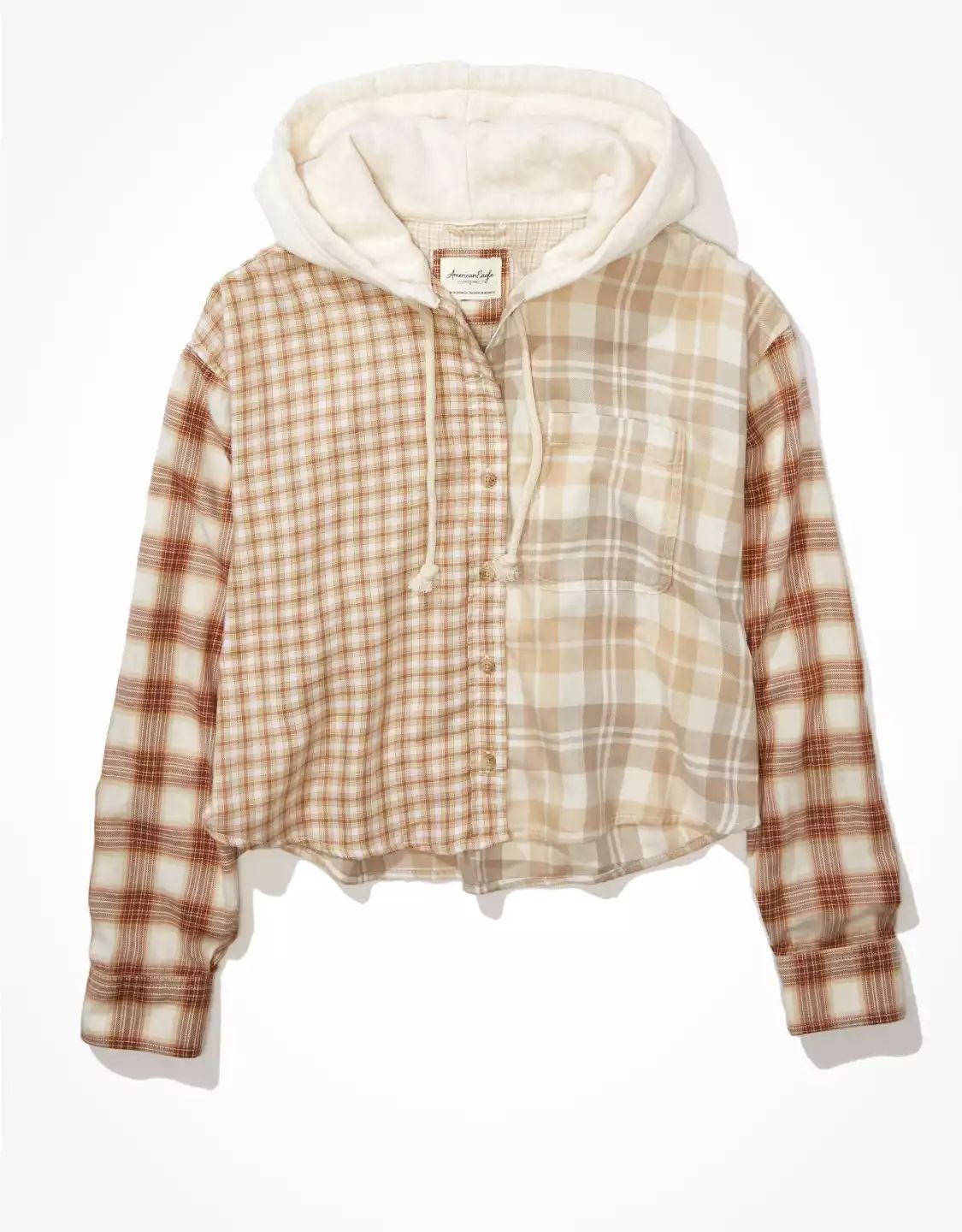 AE Cropped Flannel Shirt Hoodie | American Eagle Outfitters (US & CA)
