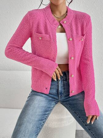 SHEIN Relaxiva Dubbele zak Voorpand met knoppen Cardigans | SHEIN