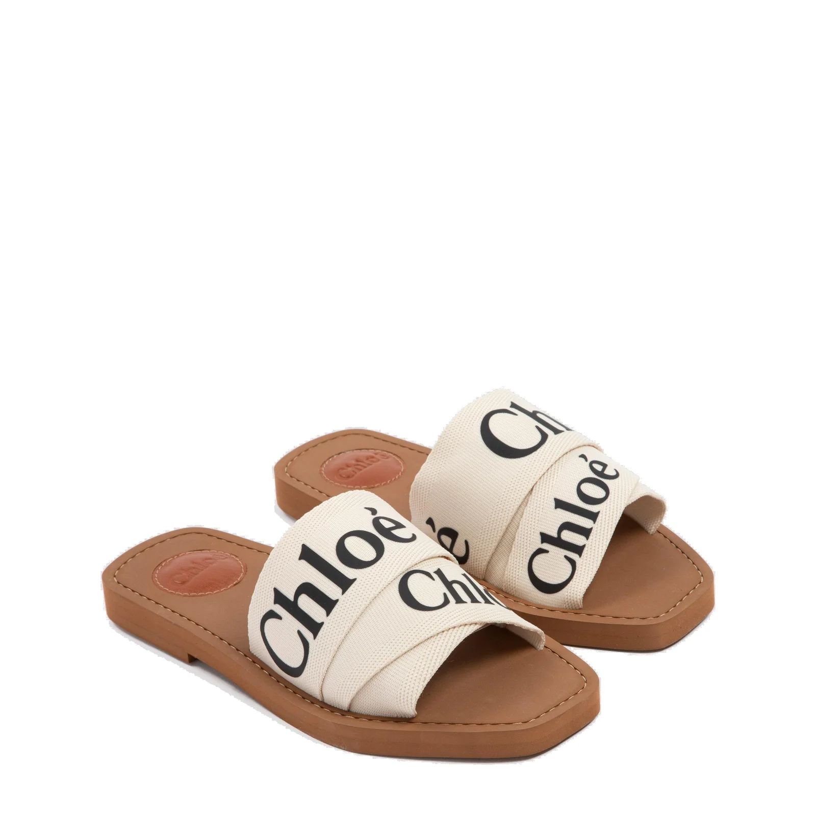 Chloé Woody Logo Detailed Flat Sandals | Cettire Global