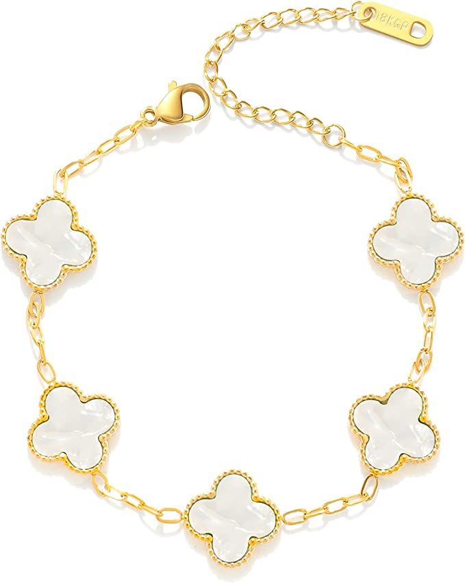 WSupikio Fashion Chain Bracelets for Women Girls,18K Gold Lucky Adjustable Clover Link Bracelet V... | Amazon (US)