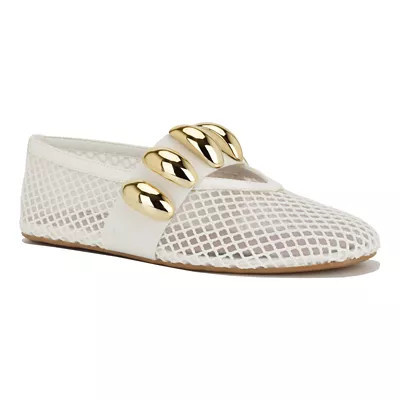 Nine West Women's Dorra Slip-on Round Toe Mary Jane Dress Flats, White, 9.5M | Belk