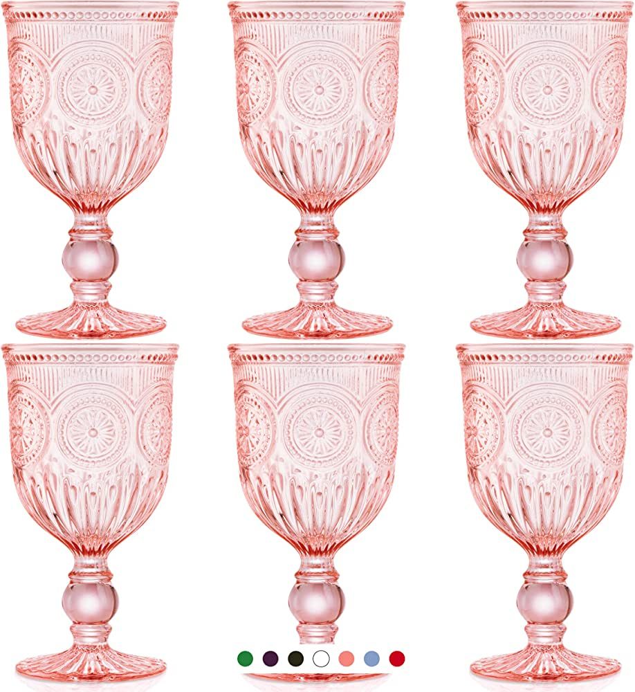 Yungala Pink Wine Glasses set of 6 pink goblets, dishwasher safe vintage pink glassware, pink dri... | Amazon (US)
