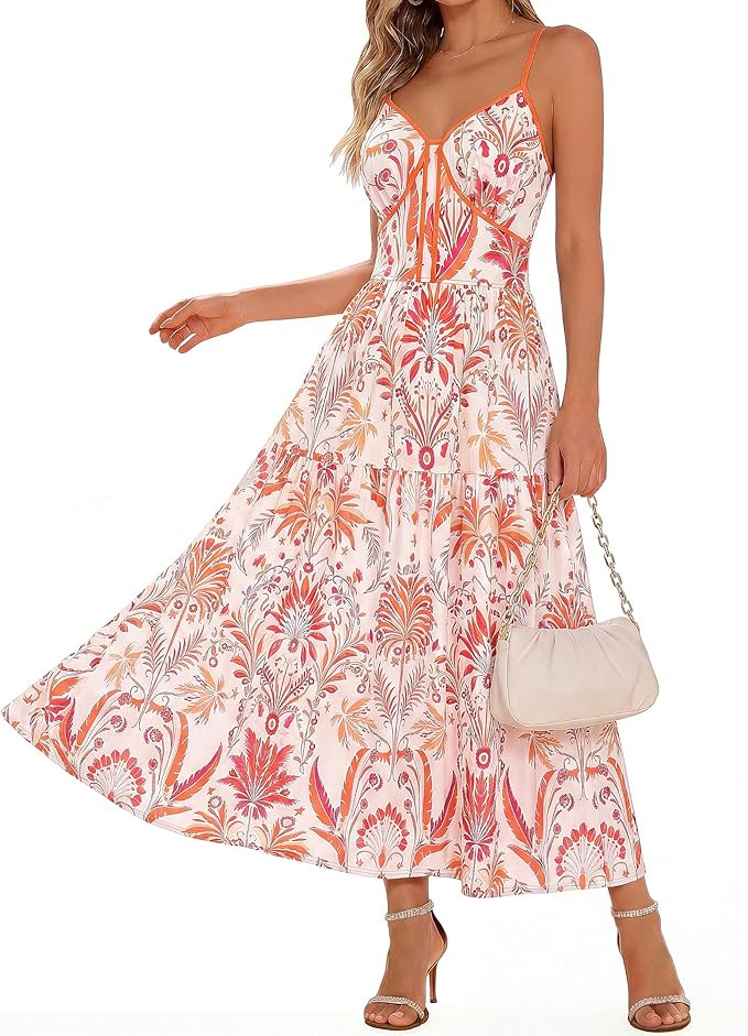 GRACE KARIN 2026 Women's Spaghetti Strap Resort Wear, Summer Beach Maxi Sundress, Floral Vacation... | Amazon (US)