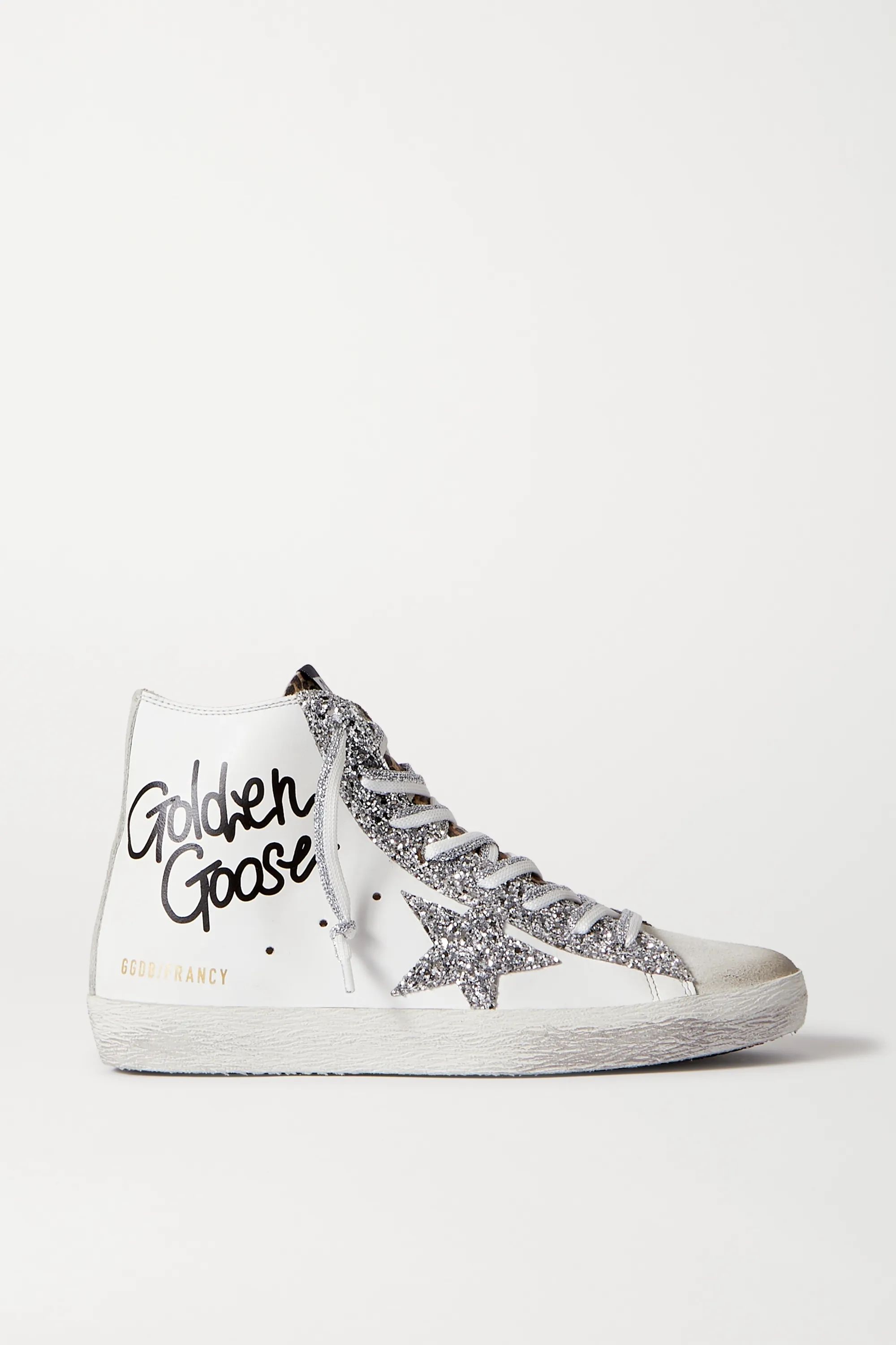 Francy glittered distressed leather and suede high-top sneakers | NET-A-PORTER (US)