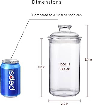 IVOOBR Airtight Storage Jar with Lid              
 Acrylic  

 1000 Milliliters | Amazon (US)