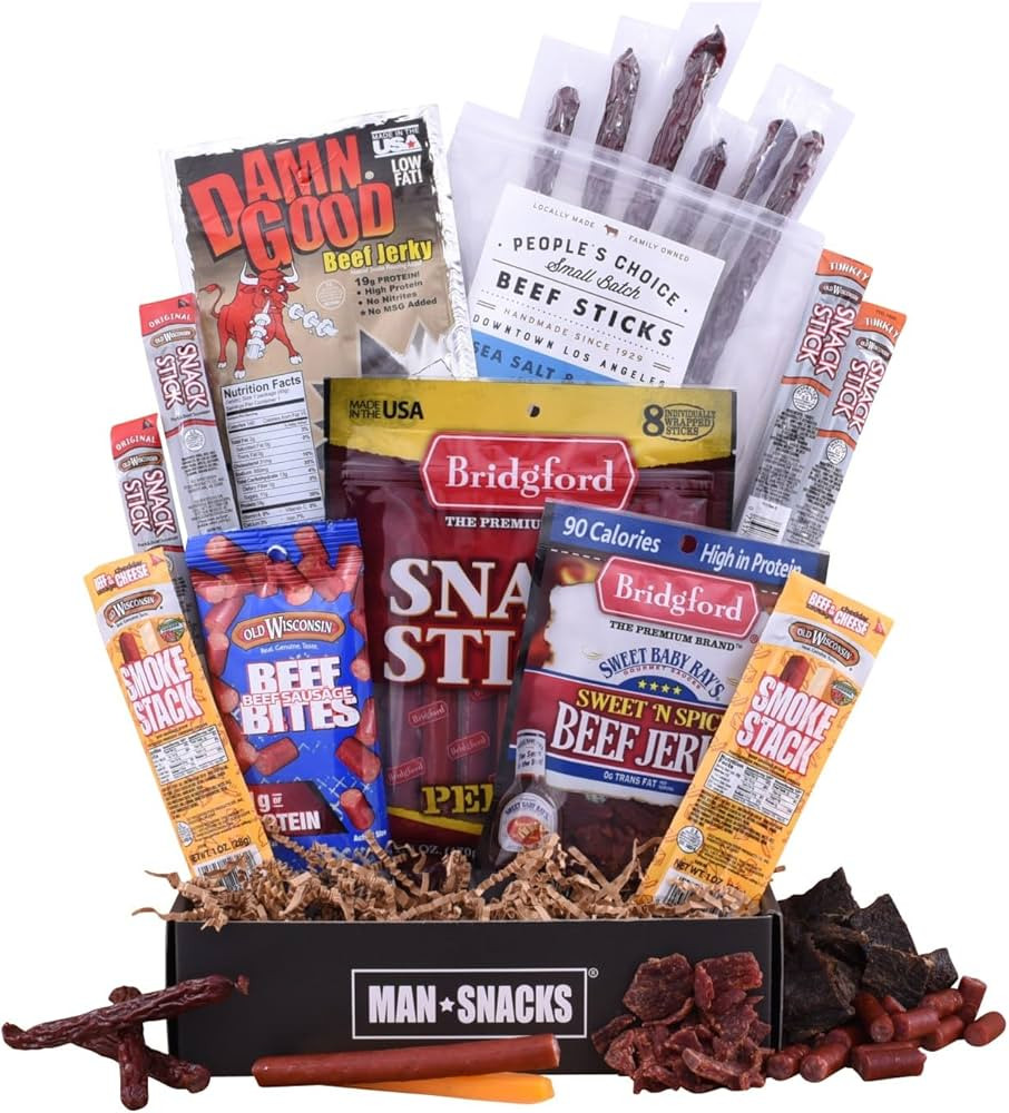 ManSnacks Jerky Gift Basket for Men - 26 pc - Large Variety of Beef Jerky, Jerky Bites, Beef Stic... | Amazon (US)