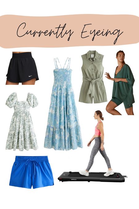 What I’m currently eyeing - midi dress, spring dress, wedding guest dress, Easter outfit, travel outfit, vacation outfit, utility romper, high waisted running shorts, smocked midi dress, running shorts, hot shot reversible set, free people, Nike, Abercrombie, amazon find, treadmilll

#LTKU #LTKSeasonal #LTKfitness