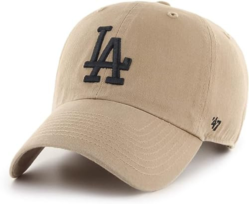 47 Brand MLB Khaki Primary Logo Clean Up Adjustable Strap Baseball Dad Hat Cap, Adult One Size Fits All - Los Angeles Dodgers - Khaki Black | Amazon (US)