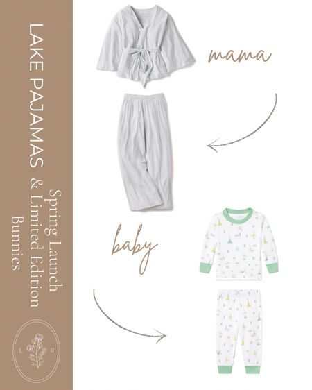 LAKE pajamas spring launch with bunny print for easter 🐰 green striped kimono pajamas for mom and Easter bunny print matching set for baby and kids 

#LTKSeasonal #LTKfamily #LTKkids