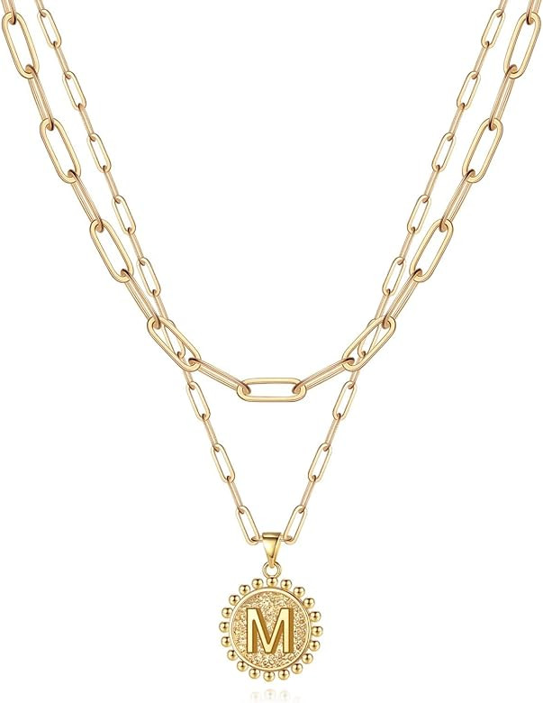 Yoosteel Gold Initial Necklaces for Women Girls, 14K Gold Plated Dainty Layering Paperclip Link C... | Amazon (US)