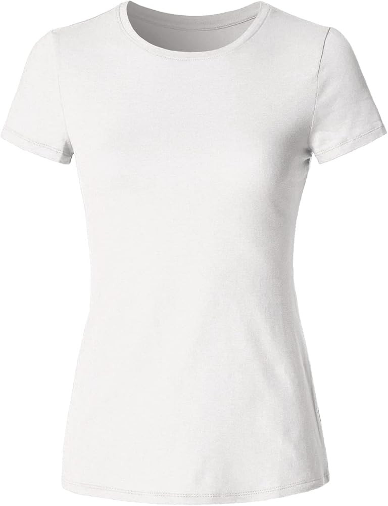 Women's Crewneck Short Sleeve Slim Fitted T-Shirt Solid Basic Tee Stretchy Casual Top | Amazon (US)