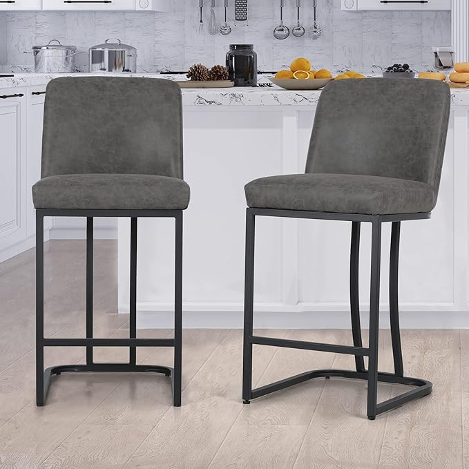 ALPHA HOME Counter Height Bar Stools, 24 Inches Bar Chairs with Upholstered Faux Leather, Bar Sto... | Amazon (US)