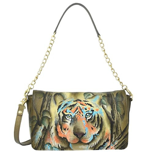 Anuschka Women's Original Hand-Painted Genuine Leather Flap Crossbody with Shoulder Strap - Golden Tiger | Amazon (US)