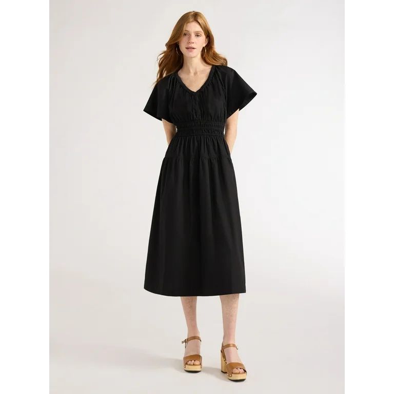 Free Assembly Women's Tiered Midi Dress with Flutter Sleeves, Sizes XS-XXL | Walmart (US)