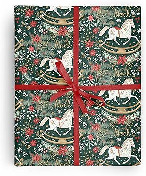 REVEL & Co Rocking Horse Noel Folded Christmas Wrapping Paper, 2 Feet x 10 Feet Folded Holiday Wr... | Amazon (US)