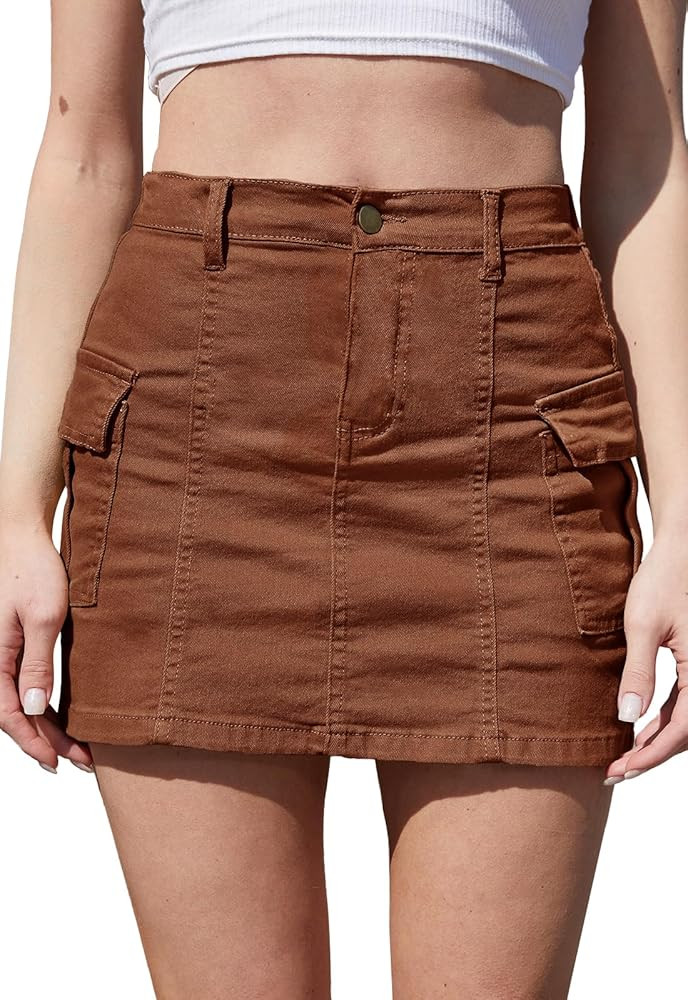 Women’s Cargo Mini Skirt Y2k Bodycon Button Stretchy Low Waist Solid Sexy Short Skirts for Wome... | Amazon (US)