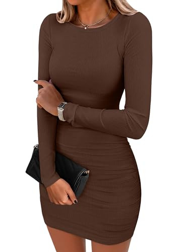ANRABESS Womens Fall Long Sleeve Short Dress Rib Knit 2025 Fashion Basic Slim Fit Party Cocktail ... | Amazon (US)