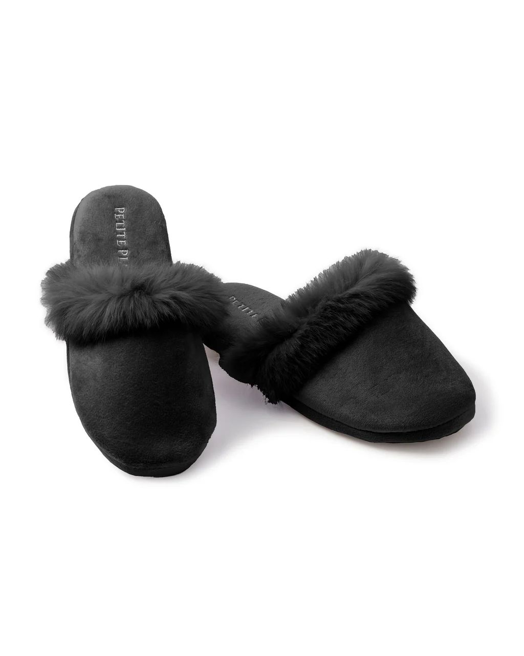 Women's Black Faux Fur Trim Slipper | Petite Plume