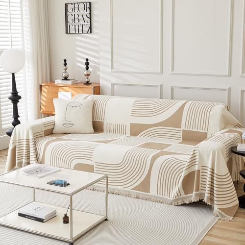 WEYOND Boho Couch Cover Sofa Covers Washable, Chenille Couch Covers for 3 Cushion Couch Sofa Pet Friendly, Bohemian Sofa Slipcovers for Sectional Sofa, Loveseat, 2 3 4 Seater (71" x 102", Khaki) | Amazon (US)