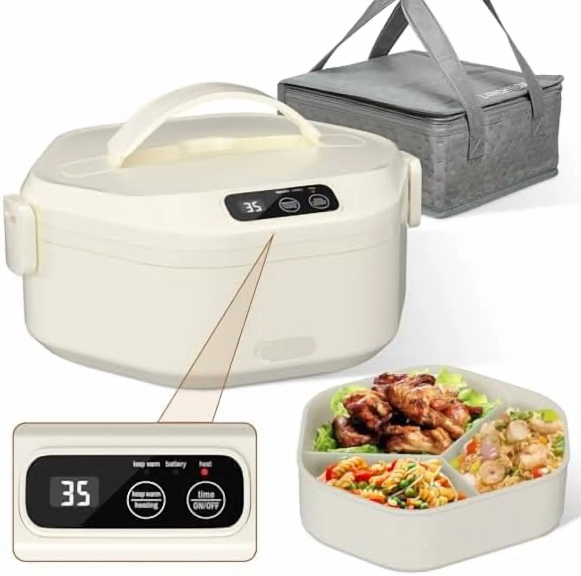 Cordless Electric Lunch Box, 1L Heated Lunch Box, 16000mAh Battery Powered, Fast Heating, 3-Compa... | Walmart (US)