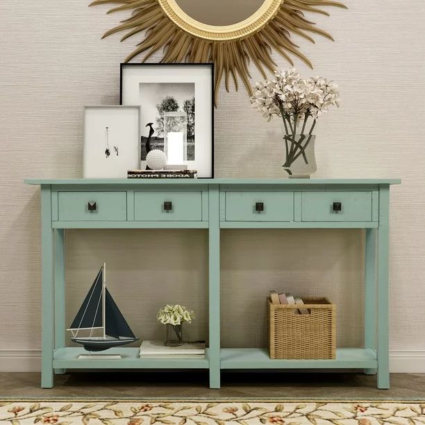 Tiffany Blue Console Table with Bottom Shelf, SEGMART 59'' x 15'' x 33'' Entryway Table with 4 St... | Walmart (US)