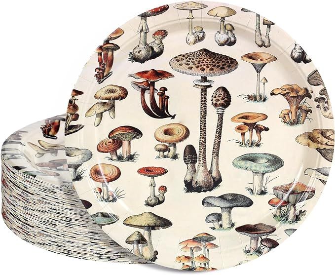 Uiifan 36 Pieces Vintage Style Mushroom Paper Plates, 9 Inches Elegant Mushroom Paper Plates Disp... | Amazon (US)