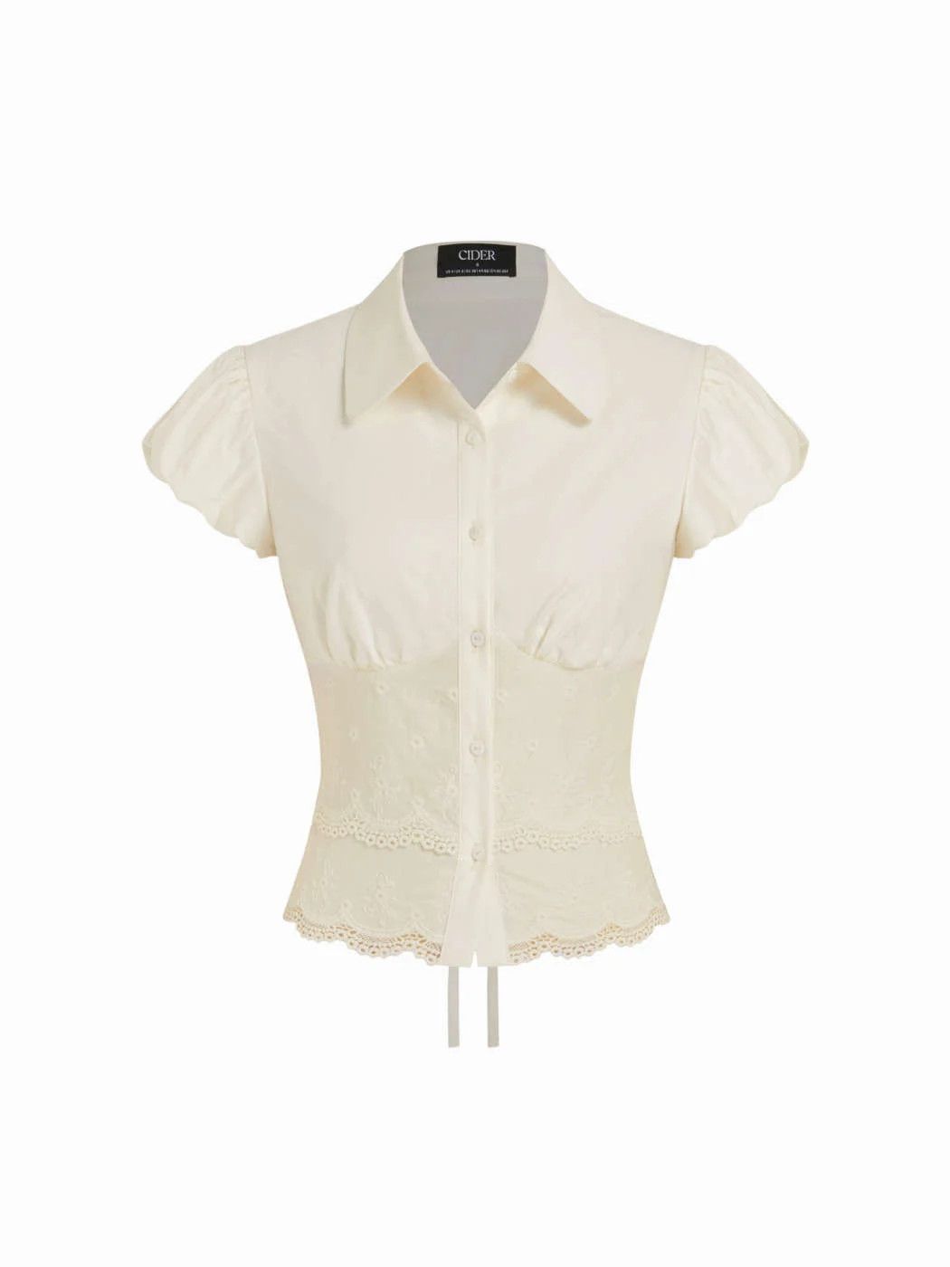 Cotton-blend Broderie Anglaise Puff Sleeve Scalloped Lace Trim Blouse | Cider