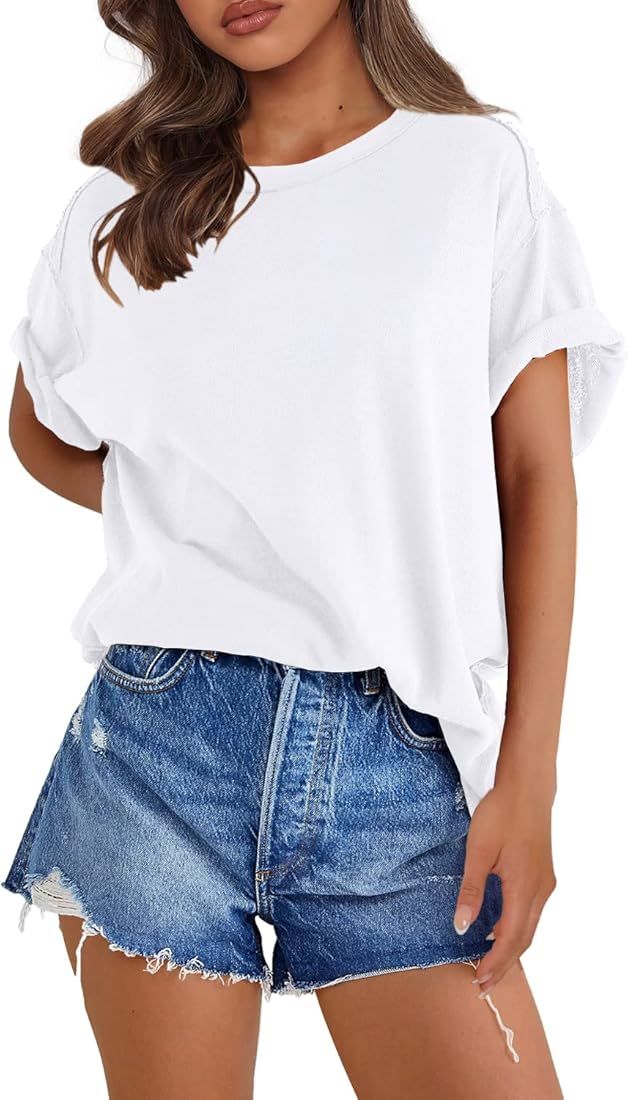SENSERISE Womens Oversized T Shirts Crewneck Short Sleeve Summer Athletic BF Tees Shirt Loose Fit... | Amazon (US)