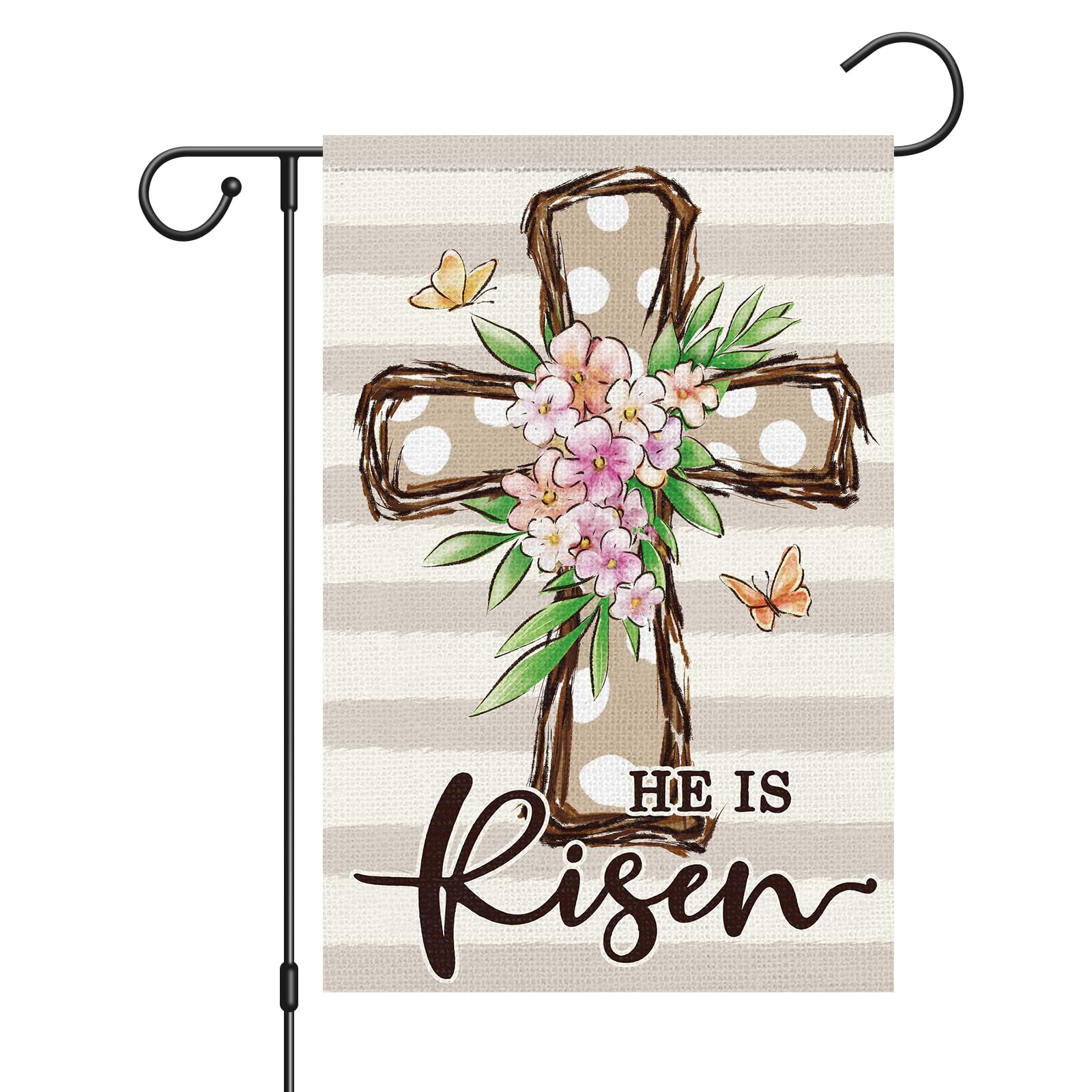 Louise Maelys Easter Cross Garden Flag 12x18 Double Sided Burlap, Small Vertical He is Risen East... | Amazon (US)