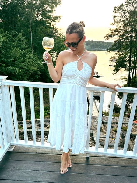 The perfect summer dress!  This white dress, gold hoops and sunglasses are all amazon fashion finds

#LTKsalealert #LTKstyletip #LTKunder50