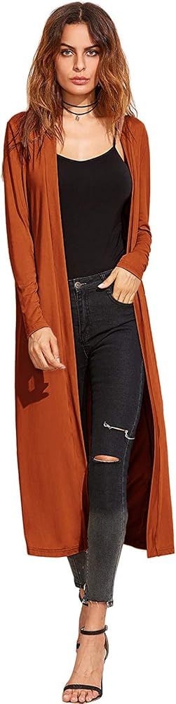 Verdusa Women's Long Sleeve Open Front Long Duster Cardigan Lightweight Outerwear | Amazon (US)
