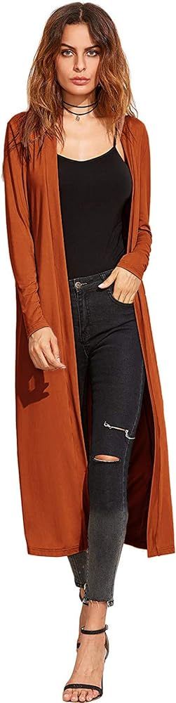 Verdusa Women's Long Sleeve Open Front Long Duster Cardigan Lightweight Outerwear | Amazon (US)