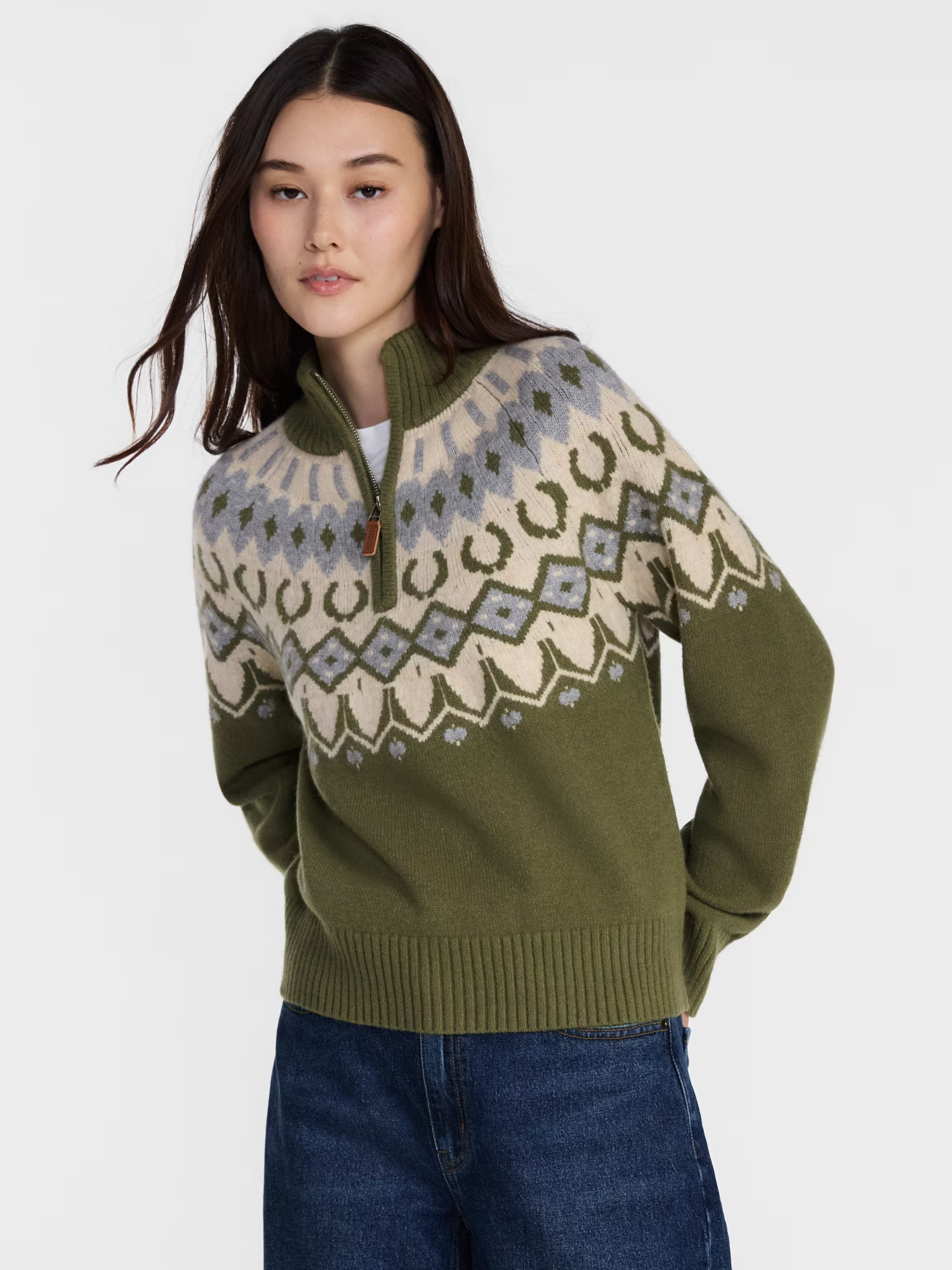 Scenario Women's and Women's Plus Fair Isle Quarter Zip Sweater, Midweight, Sizes XS-4X | Walmart (US)