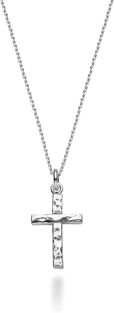 Miabella 925 Sterling Silver or 18Kt Yellow Gold Over Silver Italian Hammered Cross Pendant Chain... | Amazon (US)