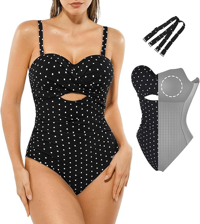 Popilush One Piece Swimsuit Tummy Control Cutout High Waisted Swimwear Removable Straps Bathing S... | Amazon (US)