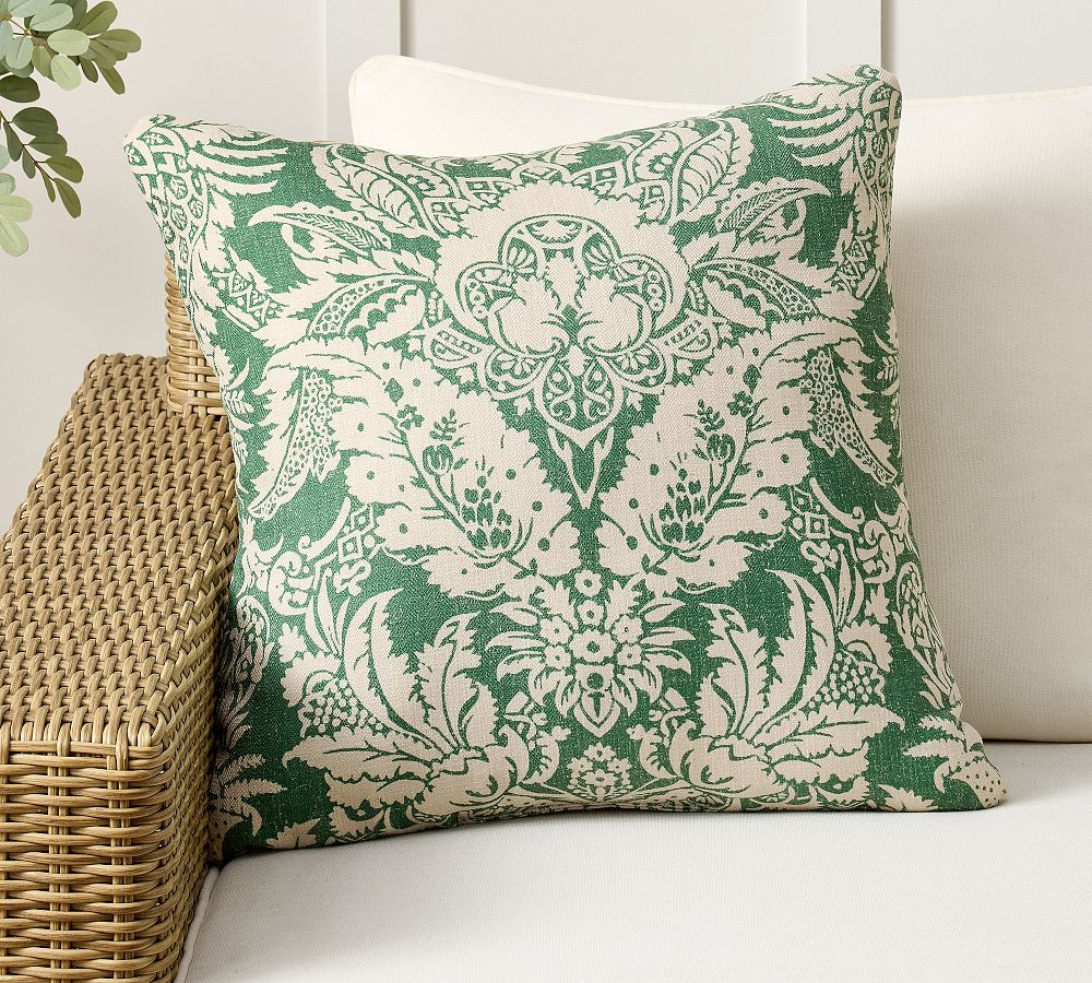 Zuri Damask Print Outdoor Pillow | Pottery Barn (US)
