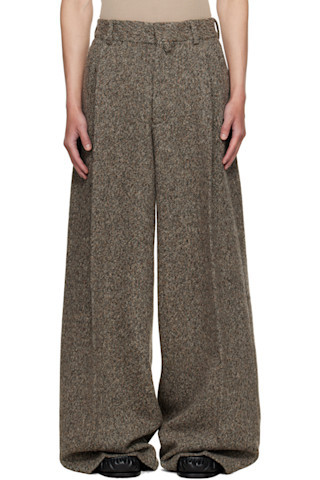 Beige Wide Pleated Trousers | SSENSE
