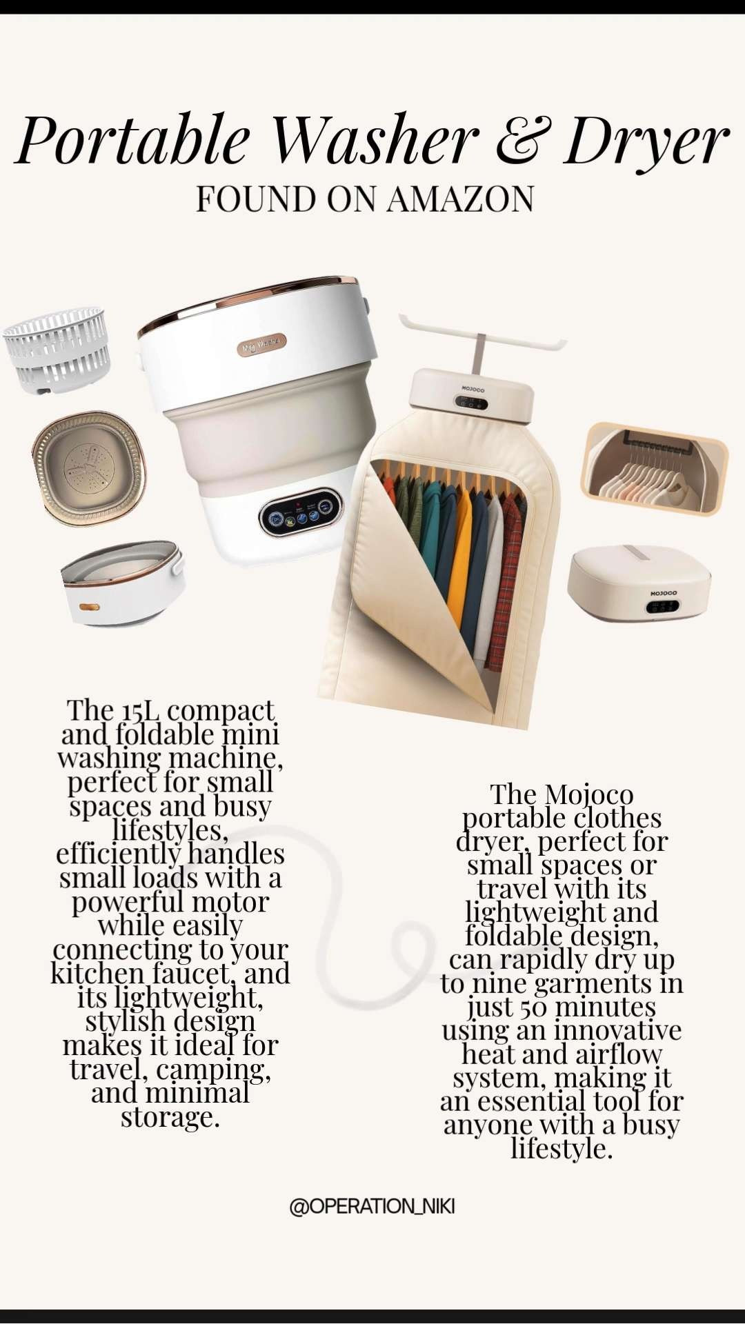 No more laundry day stress while you’re away from home. ✈️🧺 This portable washer and dryer set is the ultimate travel game changer for long trips, hotel stays, or even camping. Keep your favorite outfits fresh and clean without hunting for a laundromat. Compact, efficient, and perfect for staying organized on the move. 🧼👗 Follow for more @OPERATION_NIKI on IG, TikTok, & Facebook #TravelHacks #PortableWasher #TravelLaundry #TravelEssentials #CleanTravel #AmazonTravel #LaundryDay #PackingTips #OperationNiki #TravelGadgets 

 

#LTKselfcare #LTKHome #LTKTravel