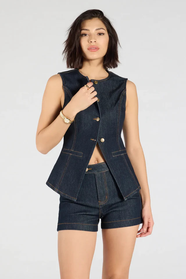 Exceptional Poise Sleeveless Button Denim Vest | Windsor Stores