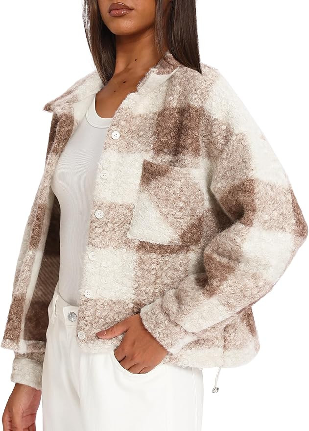 Darong Women's Cropped Fuzzy Fleece Jacket Button Down Plaid Leopard Jackets 2025 Fall Winter Sof... | Amazon (US)