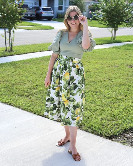 Lemon print skirt and Sage green puff sleeve top  

#LTKSeasonal #LTKstyletip