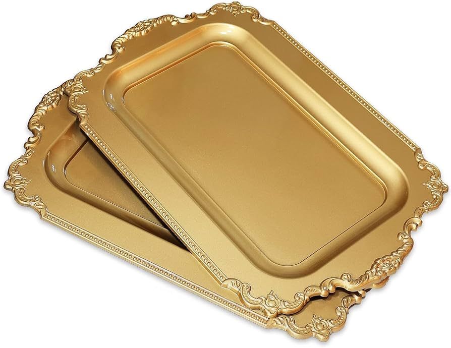 Leemxiiny 2Pcs Vintage Gold Decorative Tray, Plastic Serving Tray for Coffee Table, Living Room, ... | Amazon (US)