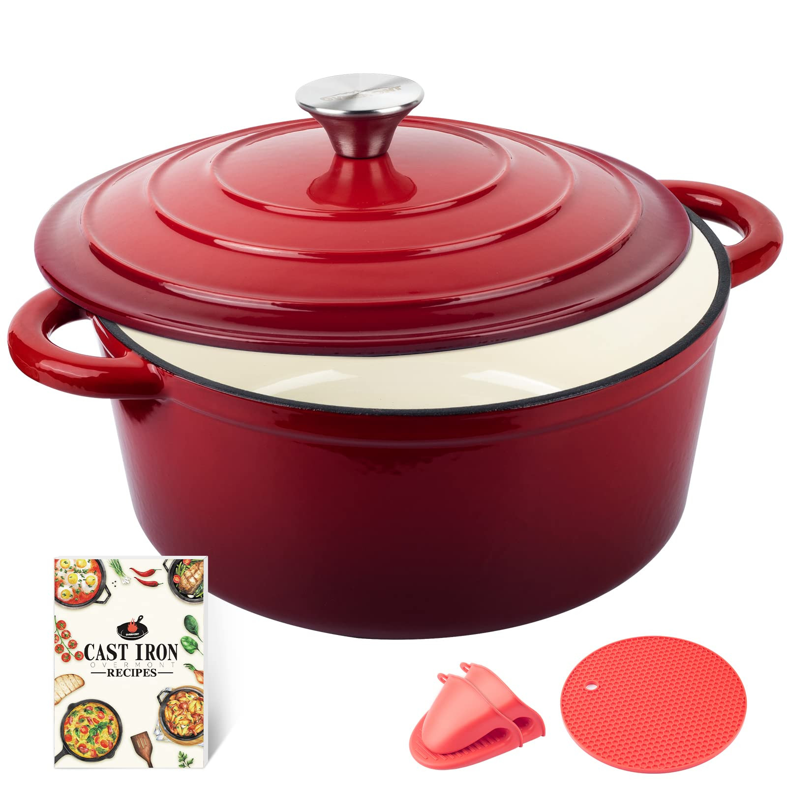 Overmont 5.5QT Enameled Cast Iron Dutch Oven with Lid Cookbook Heavy-Duty Casserole with Dual han... | Amazon (US)